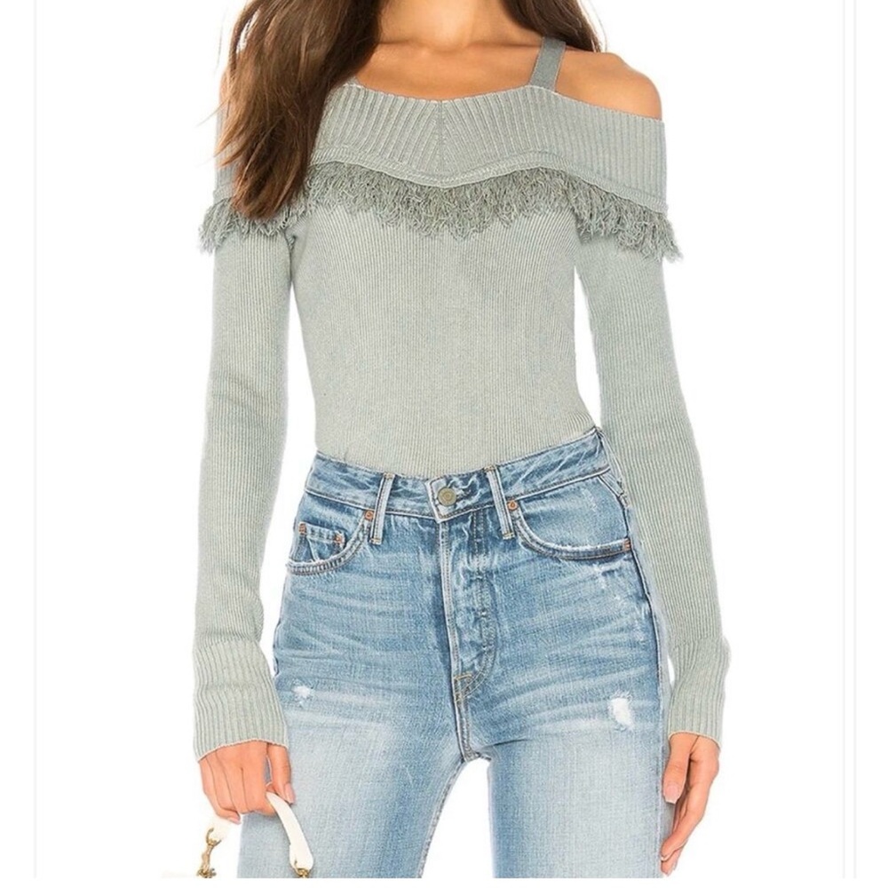 Tularosa Off-Shoulder Sweater w/ Frida front and back in Soft Sage